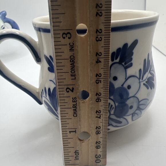 Hand Painted Delft Ceramic COFFEE MUG Blue Floral - Picture 3 of 4